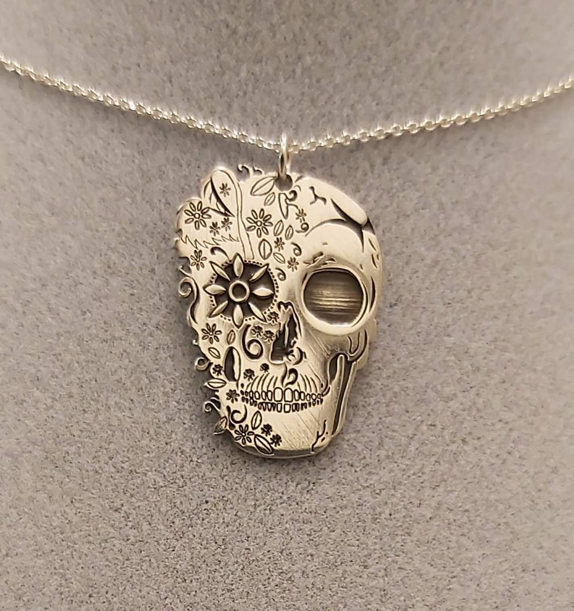 Collar Colgante Calavera Mexicana Catrina Plata Etsy