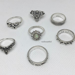 7pcs Boho Ring Silver, Statement Ring Stacking Rings, Knuckle Rings, Midi Rings, Rings For Women, Stacking Ring Set, Rings, Small Ring Set