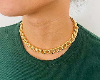 Chunky Gold Chain Choker Necklace, Gold Chain Necklace, Chunky Gold Necklaces For Woman, Gold Link Necklaces Chain, Gold Choker Chain,