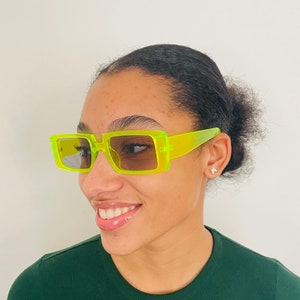 Retro Rectangle Vintage Neon Green Sunglasses, Rectangle Cyberpunk Glasses, Cosplay Festival Sunglasses, Cybergoth Cyberpunk, Sunglasses UK,