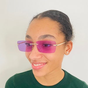 Purple Sunglasses, Purple Lens Rimless Sunglasses, Y2K Sunglasses, Festival 90s Fashion Trendy Unisex Vintage Style, Purple Sunglasses Uk,