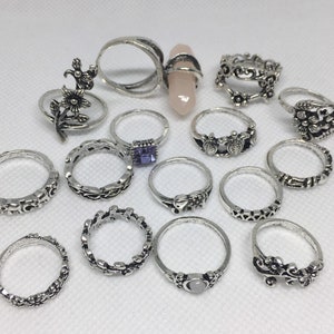 Set of 15 Boho Ring Set, Midi Ring Set, Vintage Crystal Boho Ring Set, Cottagecore Rings, Fashion Stacking Ring, Assorted Ring Pack, Ring Uk