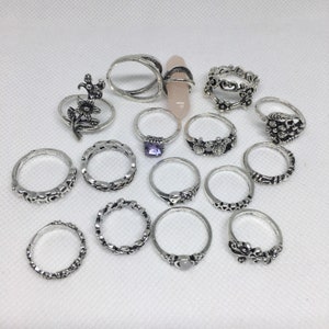 Set of 15 Boho Ring Set, Midi Ring Set, Vintage Crystal Boho Ring Set, Cottagecore Rings, Fashion Stacking Ring, Assorted Ring Pack, Ring Uk image 10