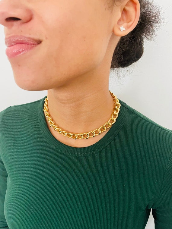 Chunky Gold Chain Choker Necklace, Gold Chain Necklace, Chunky Gold  Necklaces for Woman, Gold Link Necklaces Chain, Gold Choker Chain, 