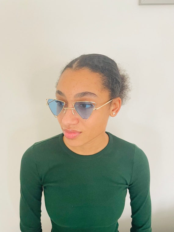 Blue Triangle Sunglasses 80s Retro Sunglasses Vintage Sunglasses