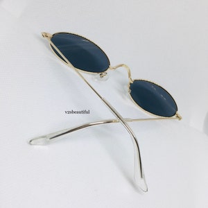 Lunettes De Soleil Vintage Ovales - 4 Pièces Rétro Hippie En Métal Pour Femme - Cadre Bleu Pour Voyage, Selfie, Plage, Été, 5,4 X 0,98