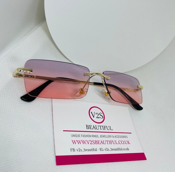Rectangle Sunglasses Y2K Rimless Sunglasses Small 90s - Etsy UK