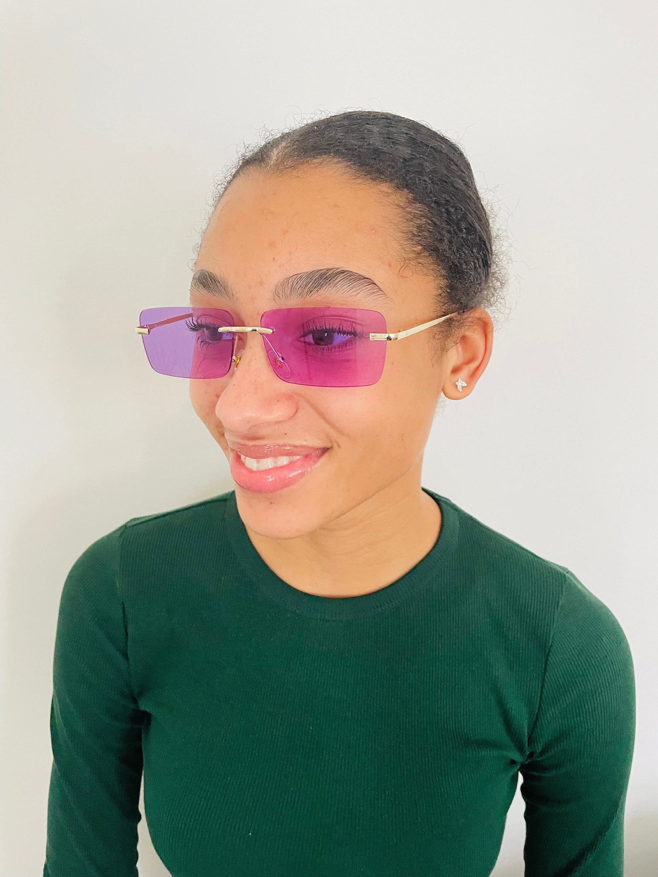 Purple Sunglasses Purple Lens Rimless Sunglasses Y2K 