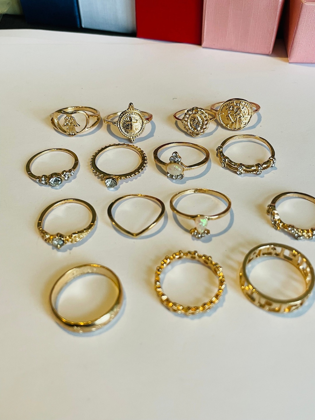 Gold Chunky Stacking Rings Set / Modern Punk Gold Chunky Rings / Hippie ...