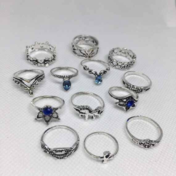 13 Bohemian Rings Boho Horse Ring Gemstone Multi Ring Set for