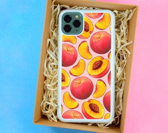 Peach Pattern Cute Phone case for iPhone 13 Pro 13 Mini 13 Pro Max 12 Pro Max iPhone XS XR 7 8 Plus 11 Pro Max Fruit Tasty Pattern