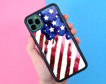 Watercolor American Flag iPhone case Independence Day, iPhone 13 Pro 13 Mini 13 Pro Max 12 Pro Max iPhone XS XR 7 8 Plus 11 Pro Max Case