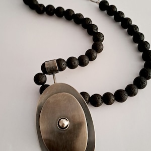 Statement Necklace with silver and black lava stone, Modern Necklace, Contemporary Jewelry, Handmade Jewelry, Contemporary Woman Necklace