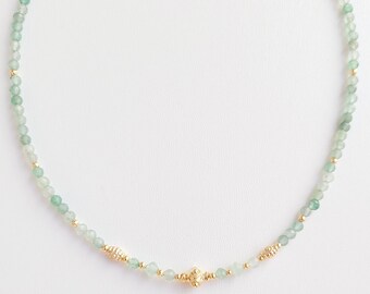 Collier ras du cou perles fines Aventurine, femme, lithothérapie, cadeau