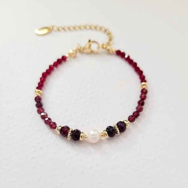 Garnet natural pearl bracelet, cultured pearl, woman, gift