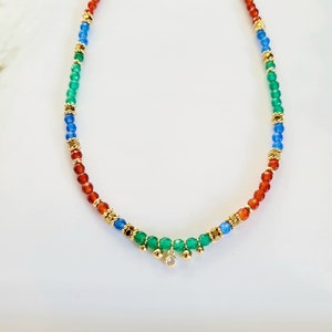 Halskette aus natürlichen Achat-, Onyx- und Karneolperlen, Frau, Boho-Chic, Geschenk
