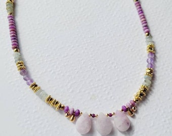 Semi precious pearl necklace Lepidolite, Labradorite, Amethyst, woman, Boho chic, lithotherapy