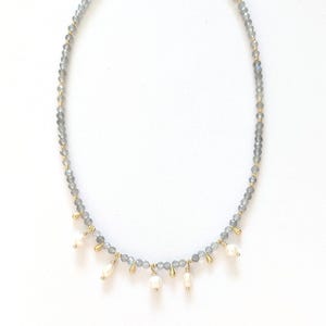 Natural pearl necklace, Labradorite and freshwater cultured pearls, women, boho chic, gift