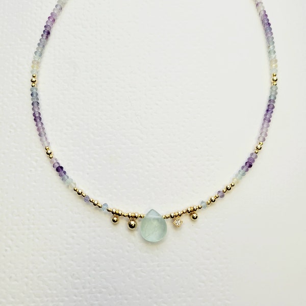Collier de perles naturelles Fluorite, femme, lithothérapie, Bohème chic, cadeau