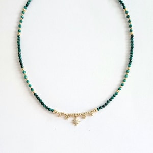 Natural Malachite Pearl Necklace, women, Boho chic, lithotherapy, gift