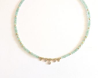 Natural Aventurine Pearl Necklace, Zircon Pendants, Women, Boho Chic