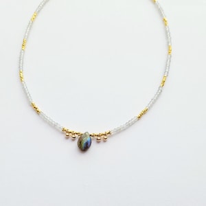 Natural Labradorite pearl necklace, women, Boho chic, lithotherapy