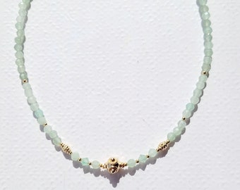 Aventurine fine pearl choker necklace, woman, lithotherapy, gift
