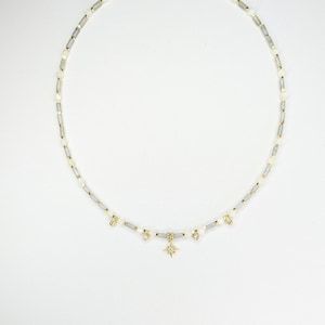Choker necklace, Labradorite and Mother-of-pearl, Natural pearls, women, boho chic