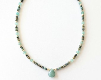 Natural pearl necklace, African Turquoise and Aventurine, women, boho chic