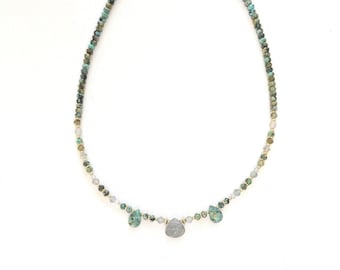 Natural pearl necklace, African Turquoise and Labradorite, women, boho chic
