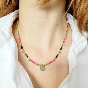 Natural pearl necklace, Aventurine, Jade and Agate, women, Boho chic