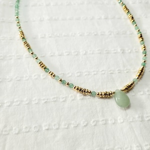 Natural Aventurine pearl necklace, woman, Boho chic, gift, lithotherapy