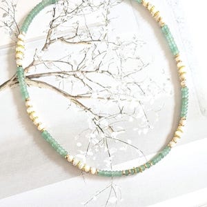 Natural pearl necklace, Aventurine and Mother-of-pearl, women&#39;s, boho chic, gift