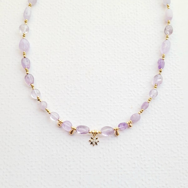 Collier de perles semi précieuses, Améthyste, femme, Bohème chic, cadeau
