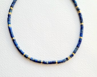 Collier de perles naturelles Lapis-lazuli, surfeur femme, Bohème chic, lithothérapie