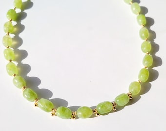 Natural Jade bead necklace, woman, Boho chic, gift