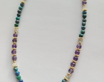 Natural pearl necklace Amethyst, Labradorite, Lapis lazuli Chrysocolla, woman, bohemian chic, gift
