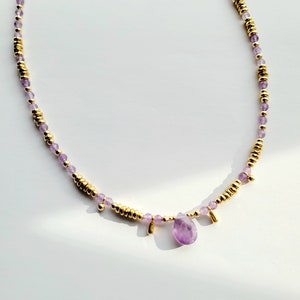 Amethyst semi-precious natural pearl necklace, woman, Boho chic, gift, lithotherapy