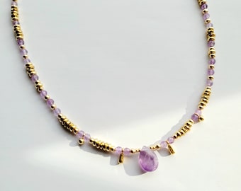 Amethyst semi-precious natural pearl necklace, women's style, boho chic, gift, crystal healing