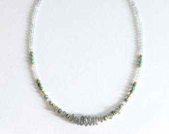 Natural pearl necklace, Labradorite and African Turquoise, women's, boho chic