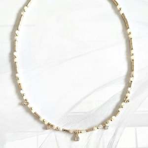 Natürliche Perlenkette, Perlmutt, Frau, Halsband, Boho-Chic