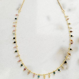 Collier chaine acier inoxydable et perles naturelles Tourmaline femme bohème chic cadeau image 1