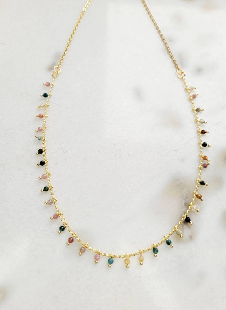 Collier chaine acier inoxydable et perles naturelles Tourmaline femme bohème chic cadeau image 1