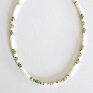 Natural pearl necklace, Aventurine and mother-of-pearl, surfer woman, boho chic