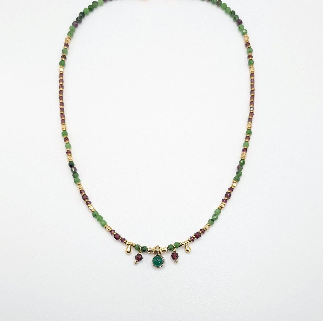 Collier Ethnique Grenat Et Rubis Zoisite - 18 Pouces - Neuf Sans Emballage - Cadeau