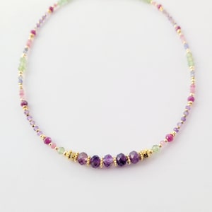 Semi precious Amethyst, Apatite, Tourmaline, Ruby and Lolite bead necklace, woman, Boho chic