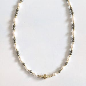 Natural pearl necklace, Pyrite and freshwater cultured pearls, women, boho chic, gift