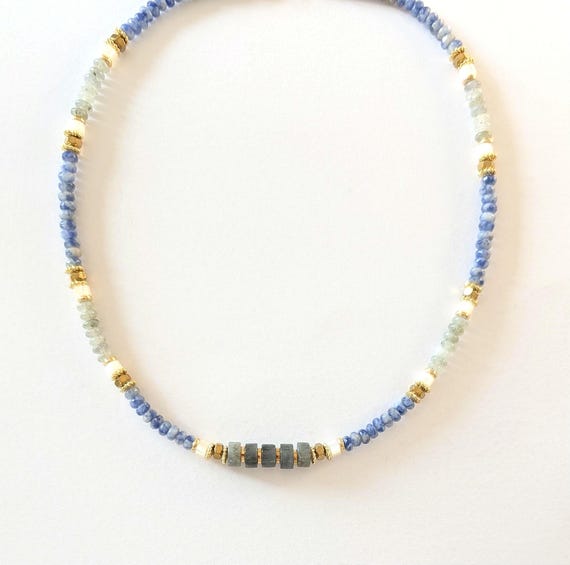 Labradorite Bead Necklace with Virgin Mary Charm - Adjustable Labradorite Bead Necklace with Virgin Mary Charm - Adjustable