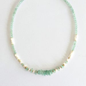 Natural pearl necklace, Aventurine and Mother-of-pearl, women&#39;s, boho chic, gift