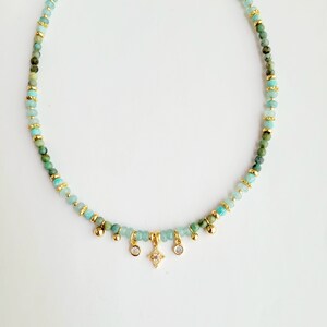 Collier de perles semi précieuses Amazonite, Turquoise Africaine et Jade de Malaisie, femme, cadeau image 4